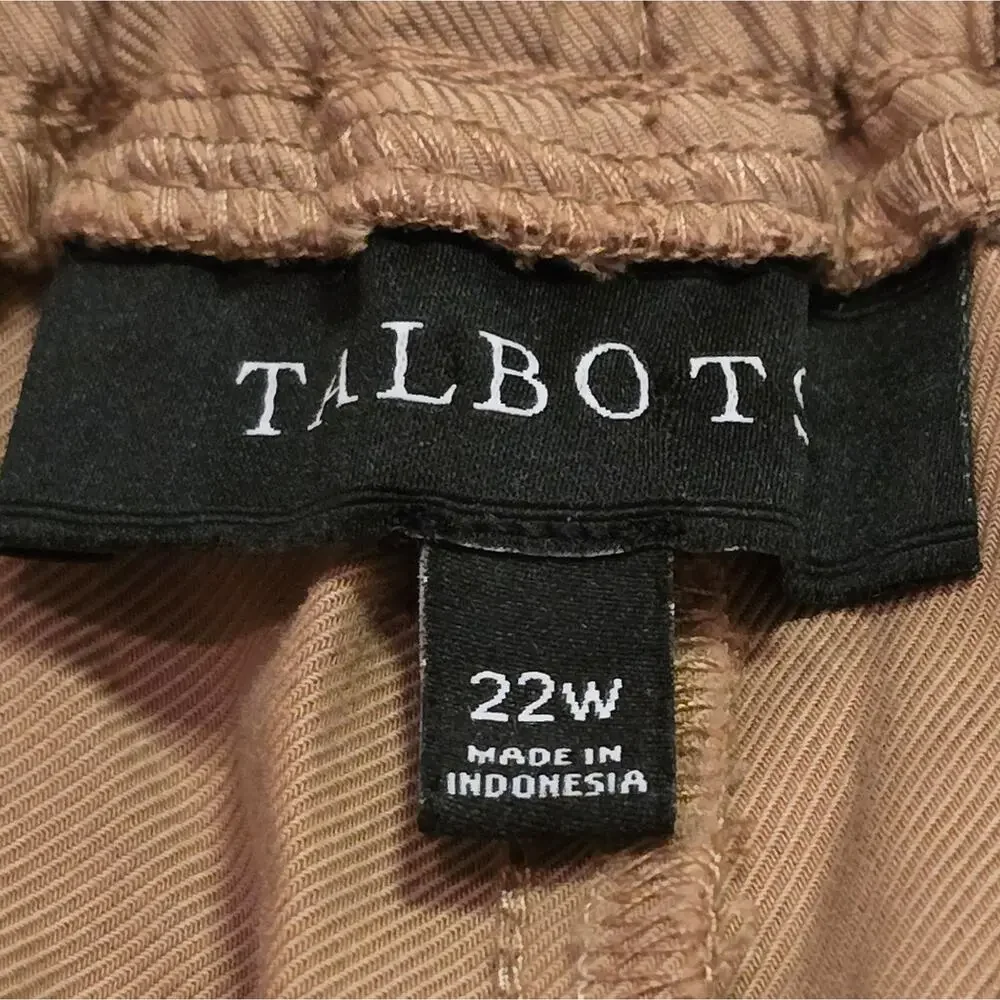 Talbots Drawstring Tie Waist Pull On‎ Khaki Button Detail Capri Pants Plus Sz 22